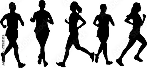 women are running postures silhouette black shape vector on white background