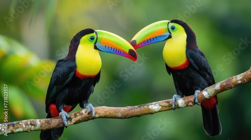 Two Toucans on a Colorful Branch