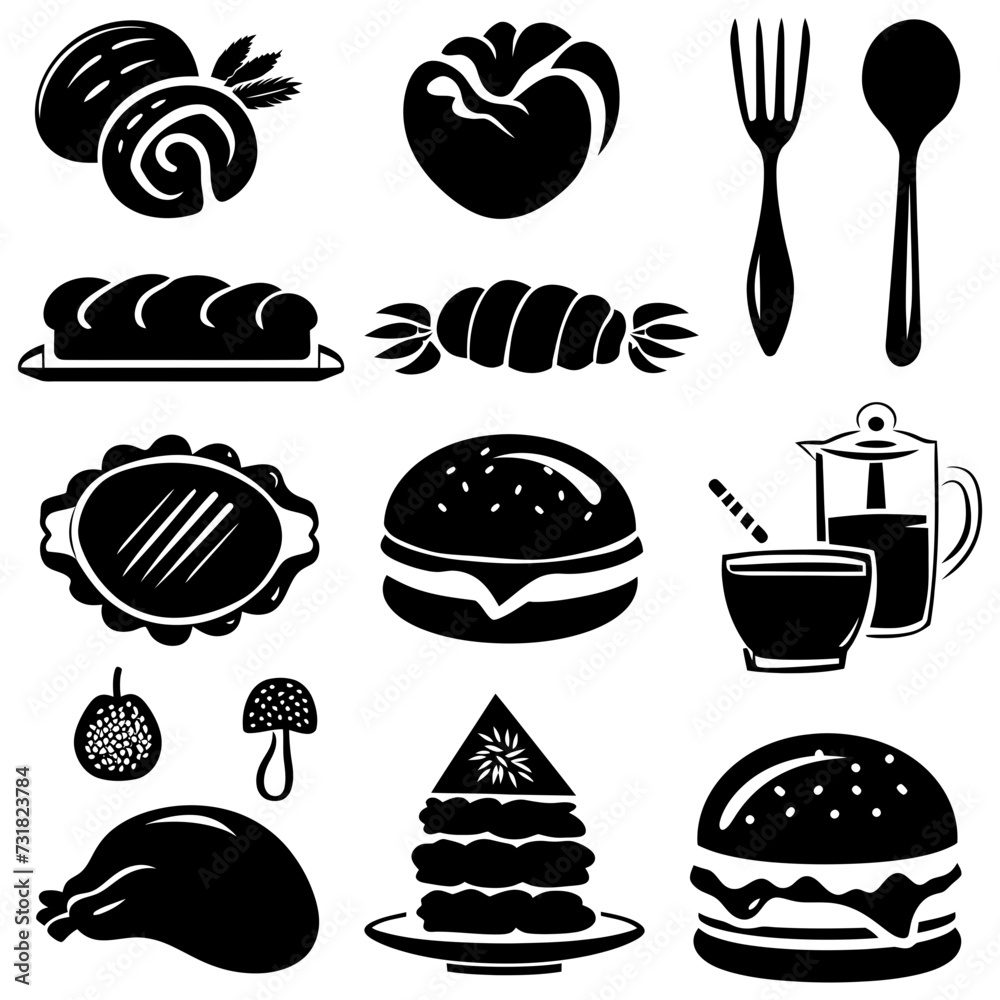 Silhouette culinary food black color only full body