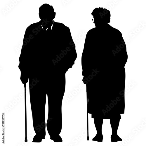 Silhouette couple of the elderly black color only full