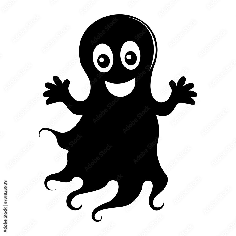 Silhouette cute ghost black color only full body body Silhouette cute ghost black color only full body body
