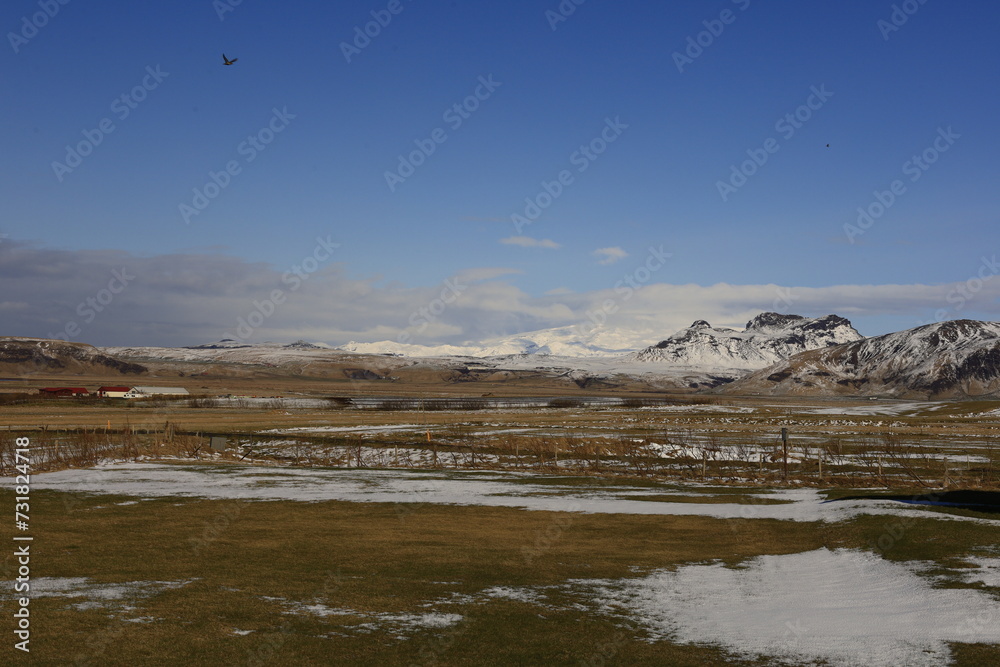 View on a valley in the Suðurland region in the south of Iceland, not far from the village Vík. View on a valley in the Suðurland region in the south of Iceland, not far from the village Vík.