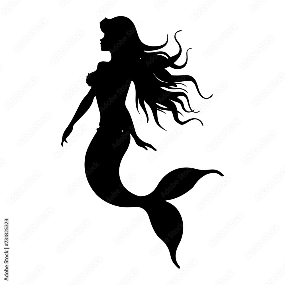 Silhouette mermaid black color only full body body Silhouette mermaid black color only full body body