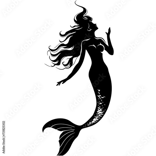 Silhouette mermaid black color only full body body