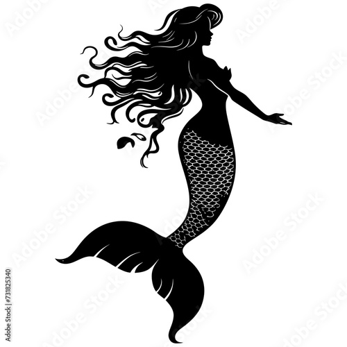 Silhouette mermaid black color only full body body