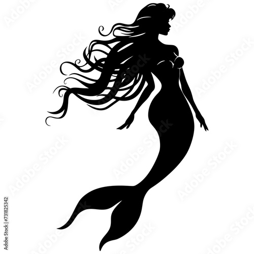 Silhouette mermaid black color only full body body