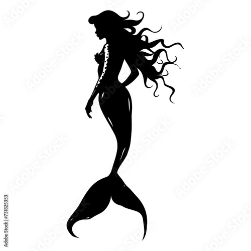 Silhouette mermaid black color only full body body