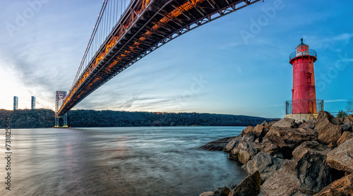 George Washington Bridge and Red Little Lighthouse officially Jeffrey's Hook Light, New York, USA photo