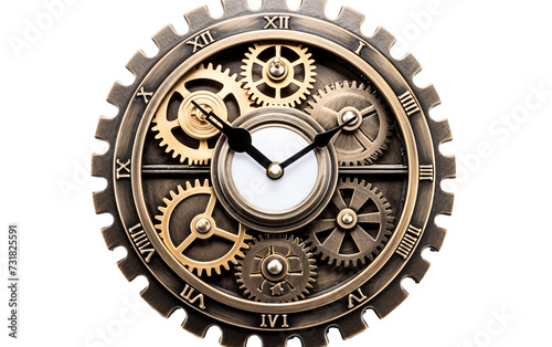 Robust Industrial Gear Clock Isolated on Transparent Background PNG.