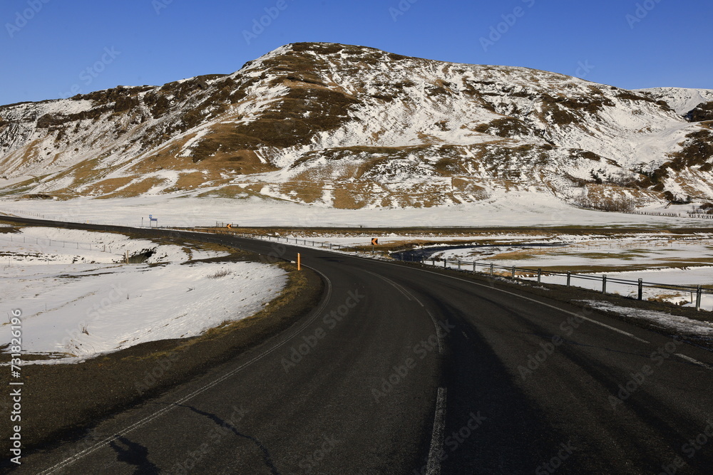 View on a road in the Suðurland region in the south of Iceland View on a road in the Suðurland region in the south of Iceland