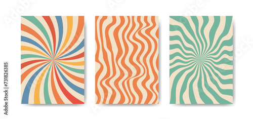 Groovy retro backgrounds in 70s style set. Trendy psychedelic textures.