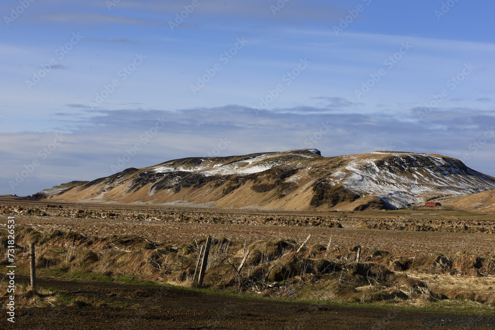 View on a valley in the Suðurland region in the south of Iceland, not far from the village Vík.