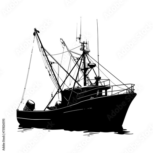 Silhouette fishing boat black color only