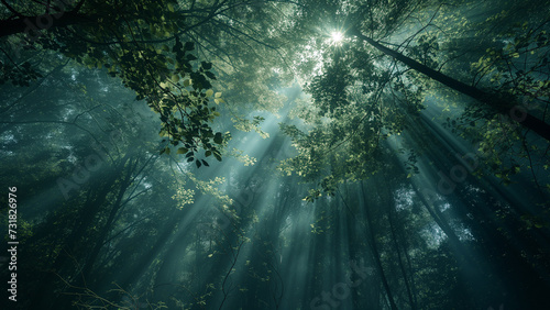 Nature’s Ballet: Sunlight and Mist in a Dense Forest Canopy © 대연 김