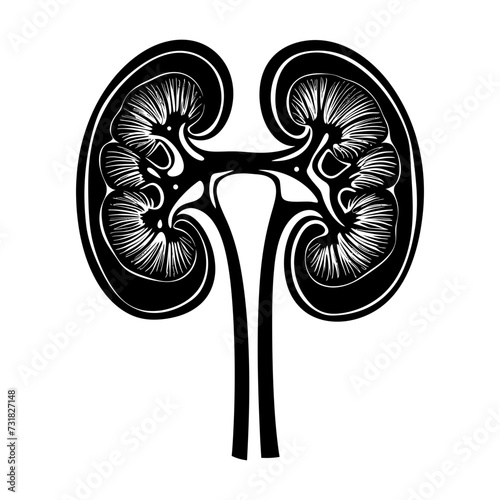 Silhouette for internal organs of the kidney black color only