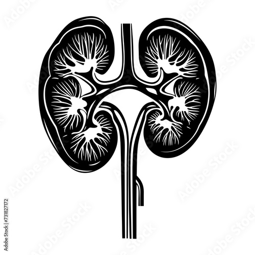 Silhouette for internal organs of the kidney black color only
