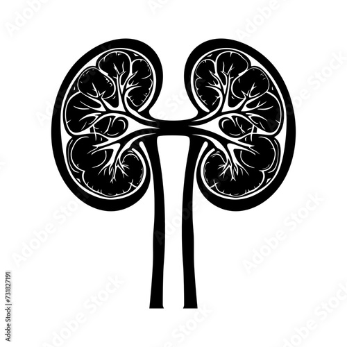 Silhouette for internal organs of the kidney black color only