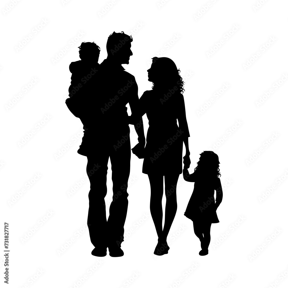 Silhouette happy family black color only full body 
