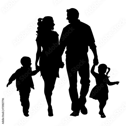 Silhouette happy family black color only full body 