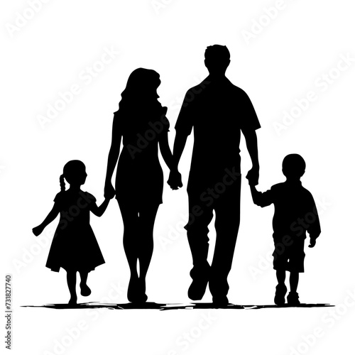 Silhouette happy family black color only full body 