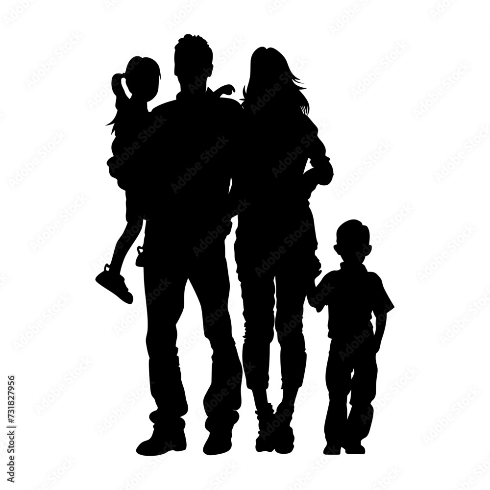 Silhouette happy family black color only full body Silhouette happy family black color only full body