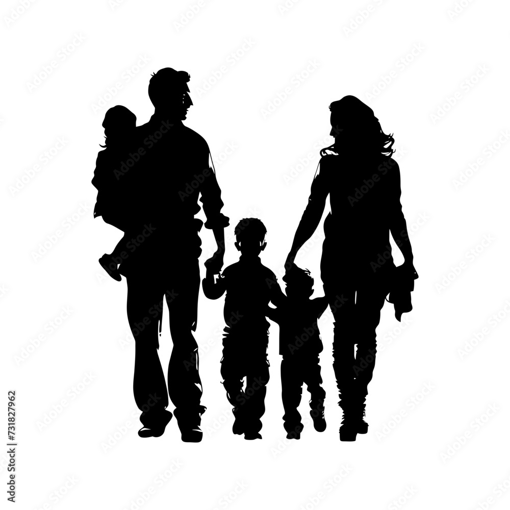 Silhouette happy family black color only full body Silhouette happy family black color only full body