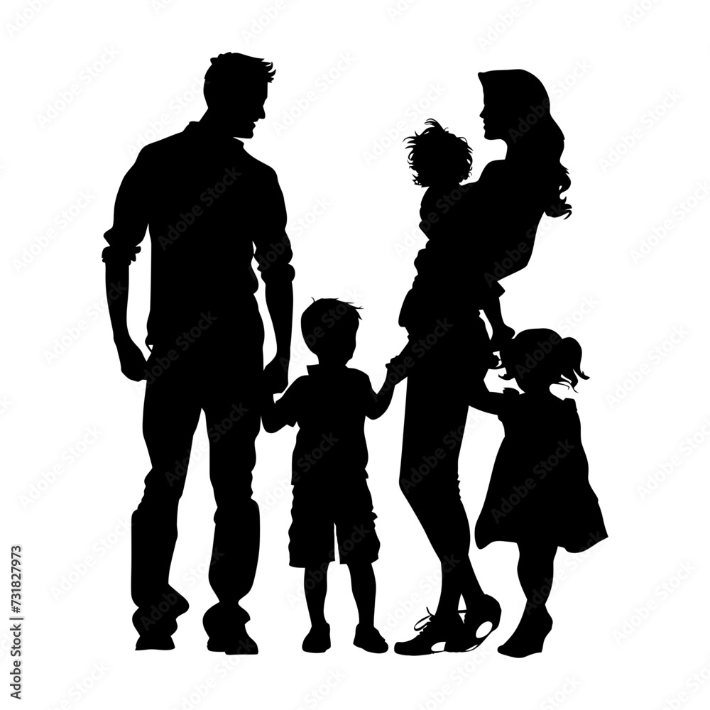 Silhouette happy family black color only full body 