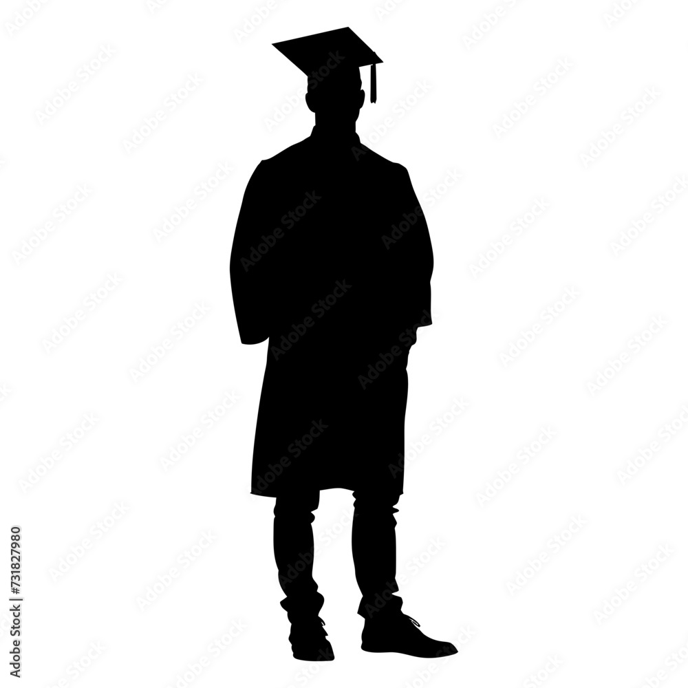 Silhouette man wear graduating hat black color only Silhouette man wear graduating hat black color only