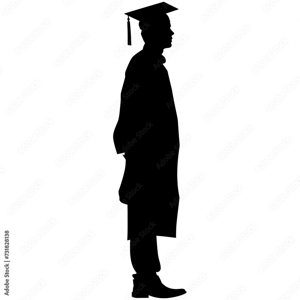 Silhouette man wear graduating hat black color only