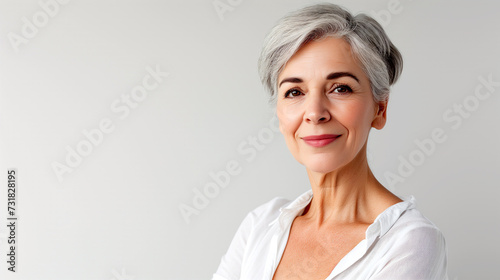 Portrait of a mature beautiful woman on a light background.