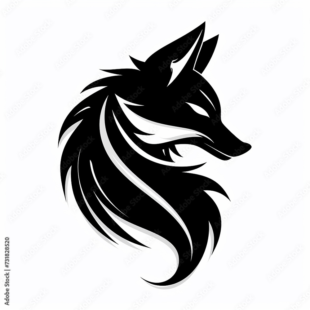 Black fox flat vector illustration logo on white background.