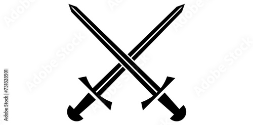 Two Crossed Swords Isolated On White Background, Ancient Swords Vector Illustration.