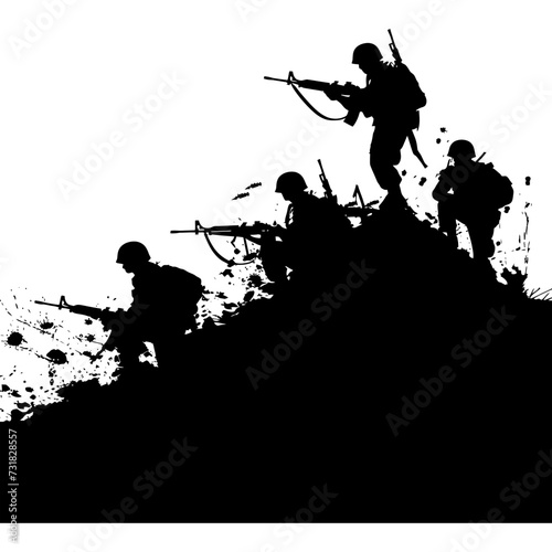 silhouette of a war situation black color only 