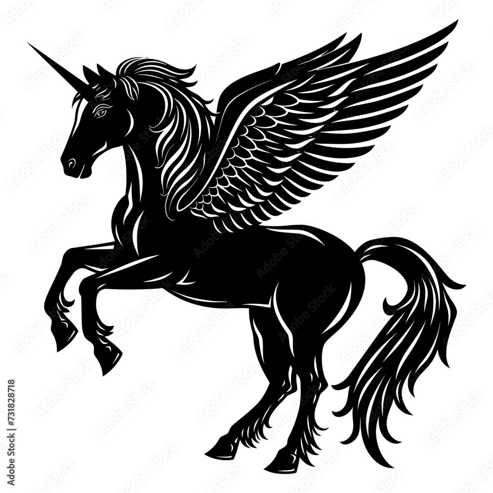 Silhouette pegasus black color only full body Silhouette pegasus black color only full body
