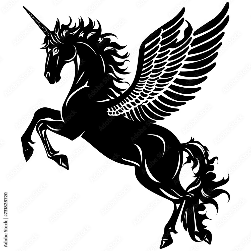 Silhouette pegasus black color only full body 