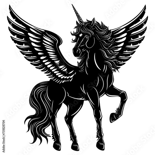 Silhouette pegasus black color only full body 