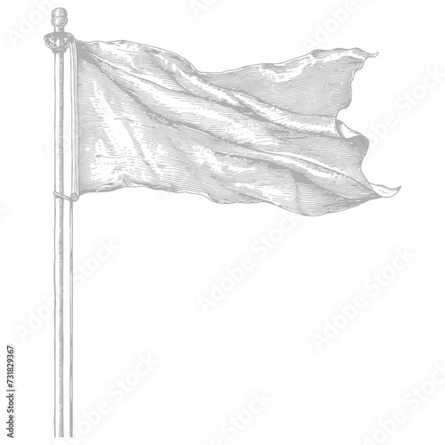 flag fluttering element with ornament in old engraving style