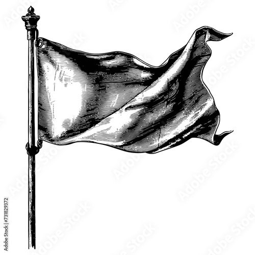 flag fluttering element with ornament in old engraving style
