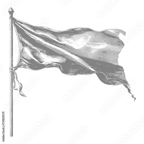 flag fluttering element with ornament in old engraving style
