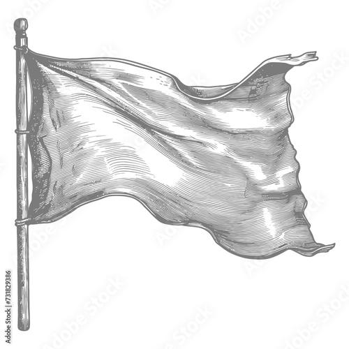 flag fluttering element with ornament in old engraving style