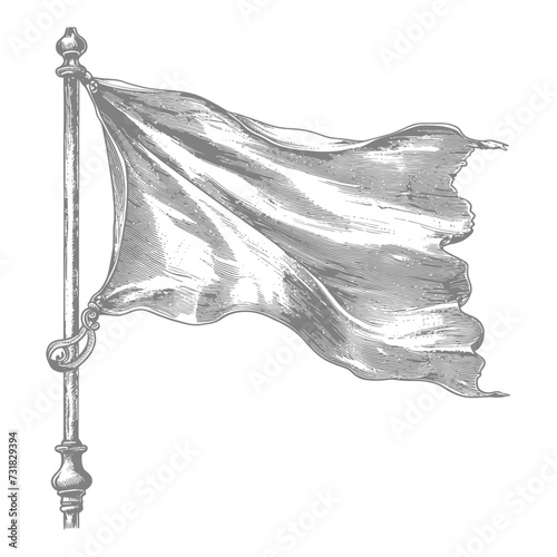 flag fluttering element with ornament in old engraving style