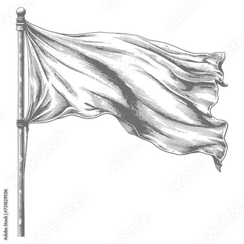 flag fluttering element with ornament in old engraving style
