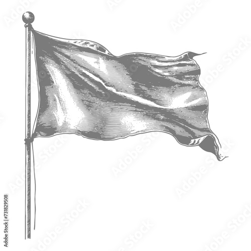 flag fluttering element with ornament in old engraving style