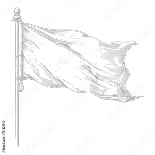 flag fluttering element with ornament in old engraving style