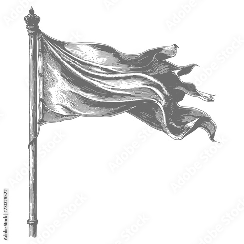 flag fluttering element with ornament in old engraving style
