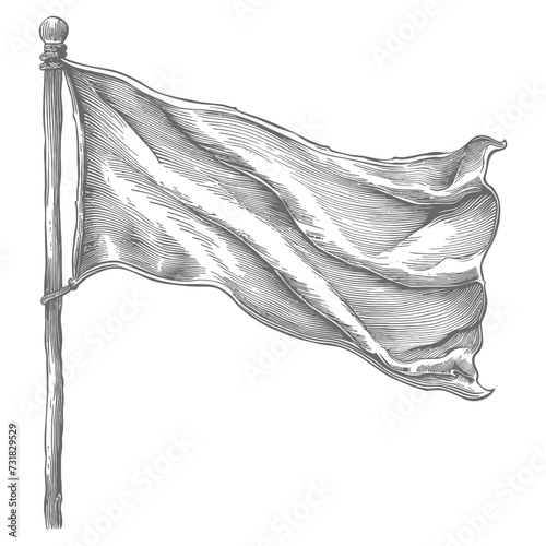 flag fluttering element with ornament in old engraving style