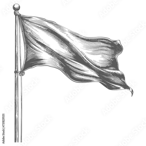 flag fluttering element with ornament in old engraving style