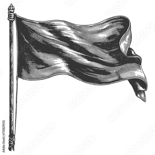 flag fluttering element with ornament in old engraving style