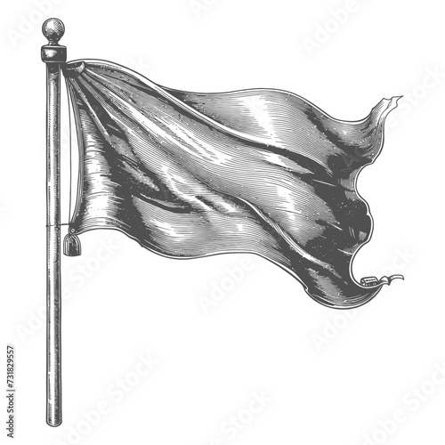 flag fluttering element with ornament in old engraving style