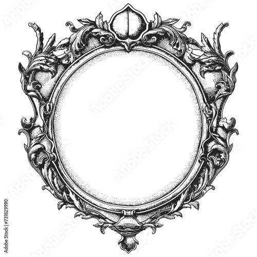 circle frame with ornament in old engraving style